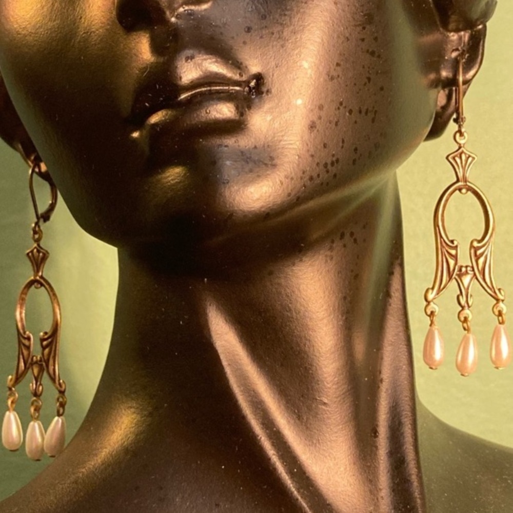 Handmade Art Nouveau Earrings | Vegan Pearls - Picture 3 of 4